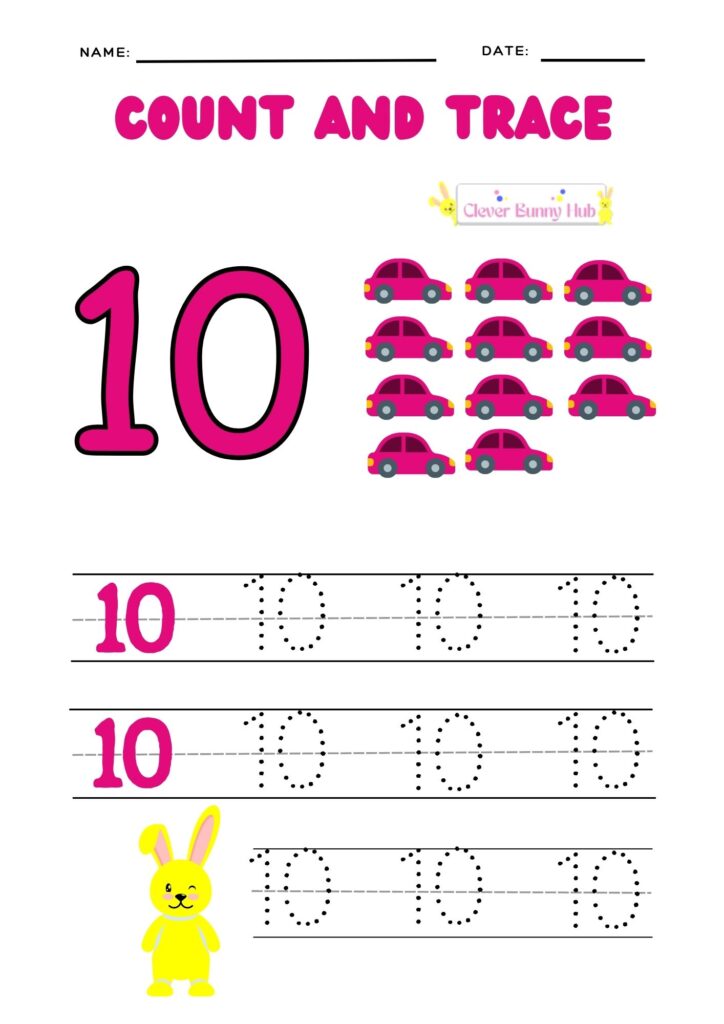 Count and trace number 10 worksheet