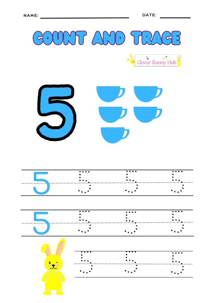 Count and trace Number 5 worksheet