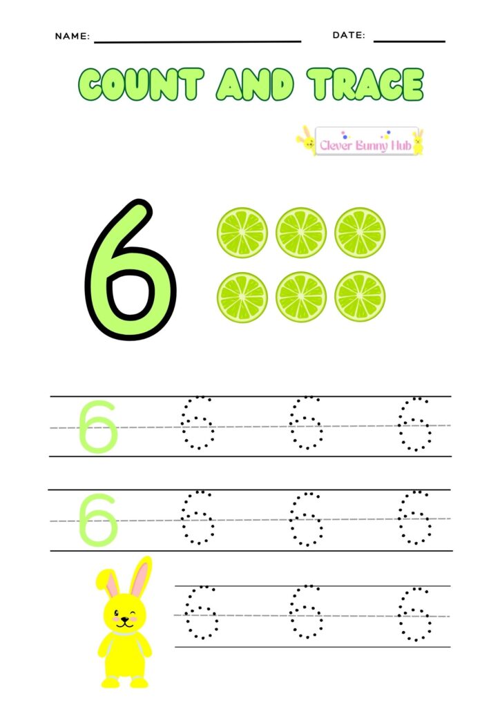 Count and trace number 6 worksheet