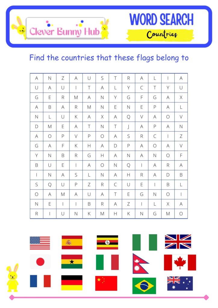 15 Country Flags Word Search Puzzle