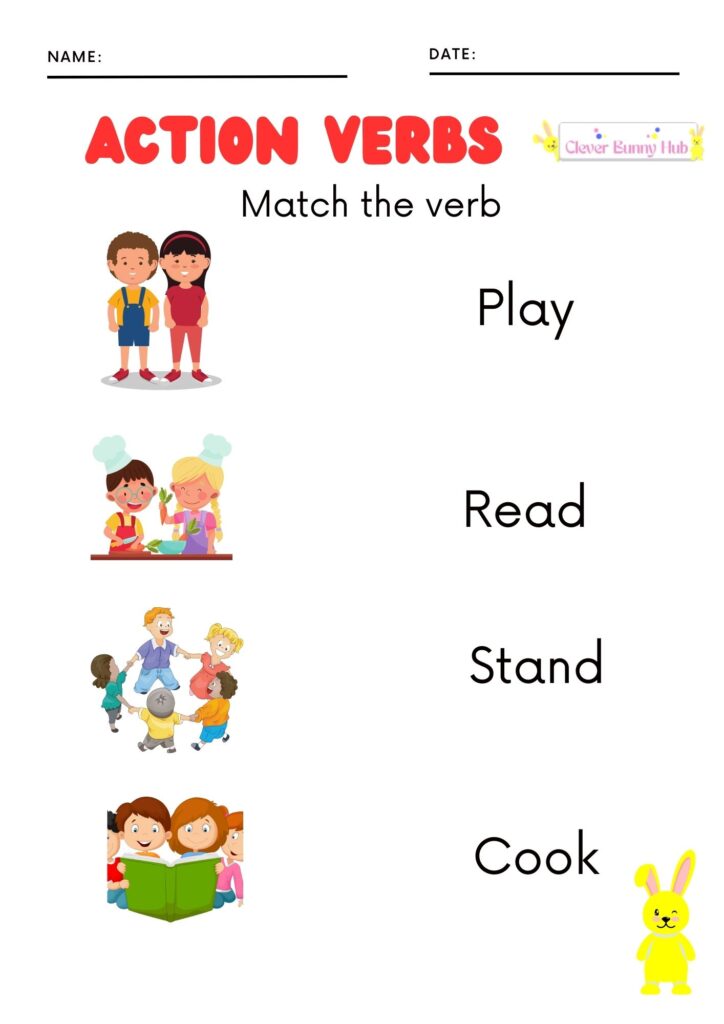 Action verbs worksheets for class 1