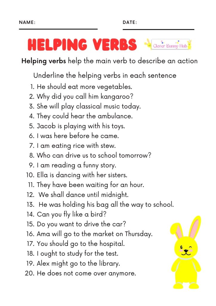 Helping verbs worksheet for class 2