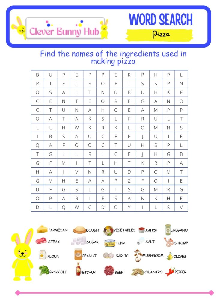 Pizza Word Search Free Printable Puzzle - Clever Bunny Hub