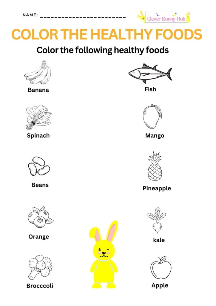 Color the healthy foods worksheet