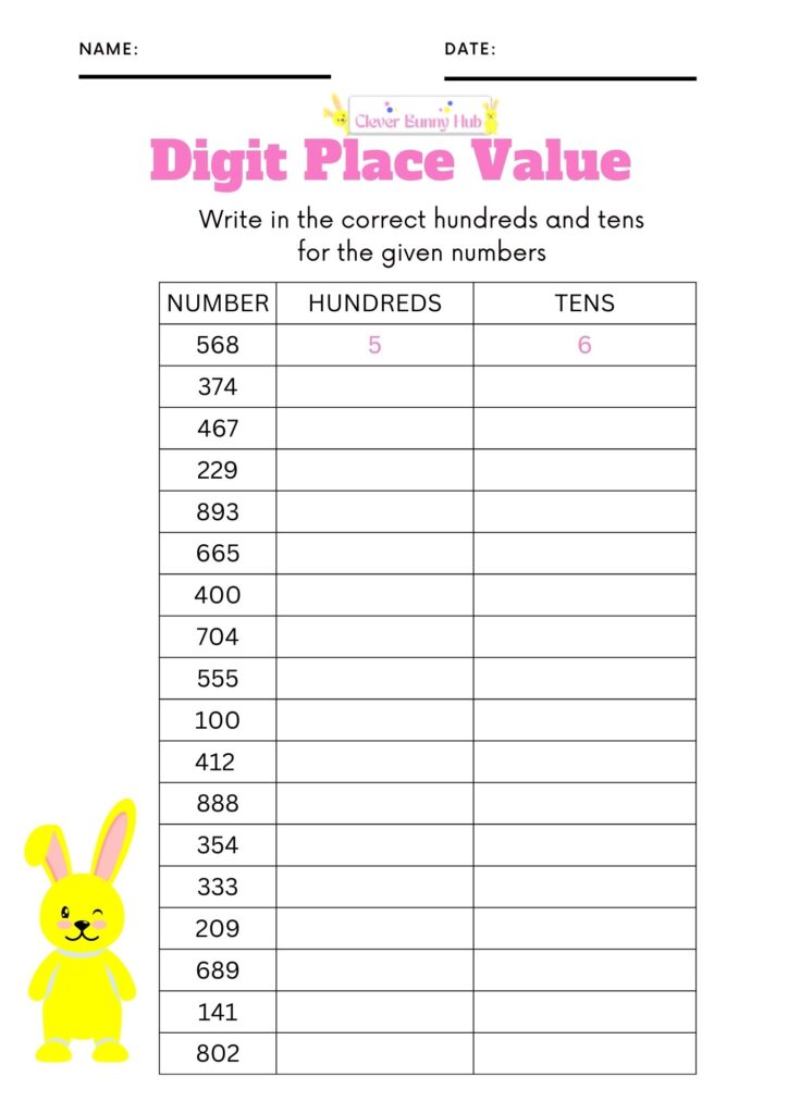 Digit place value worksheet.