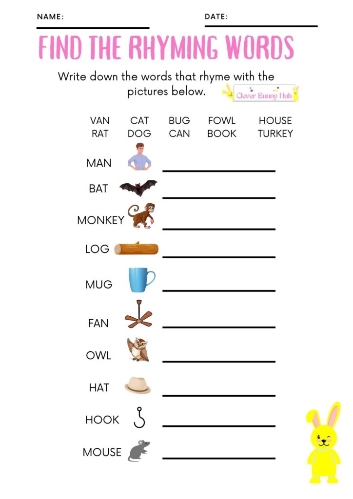 Find the rhyming words worksheet.