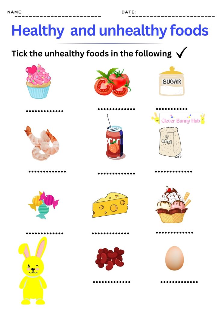 Healthy and unhealthy foods worksheet