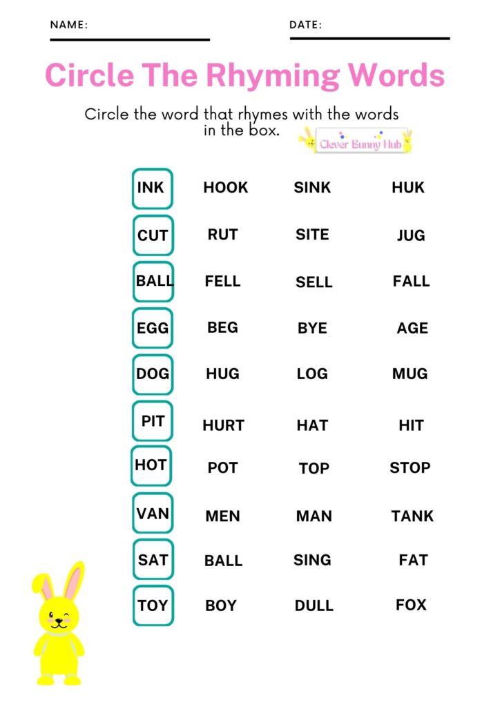 Circle the rhyming words worksheet.