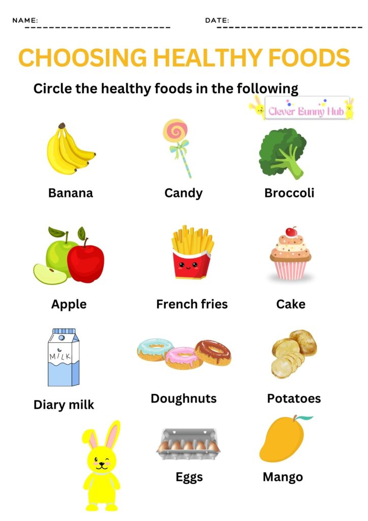 Choosing healthy foods Worksheet