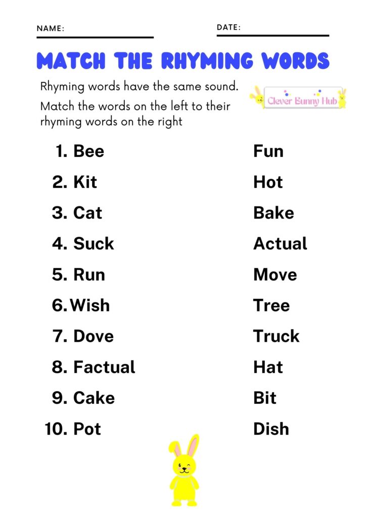  Match the rhyming words worksheet.