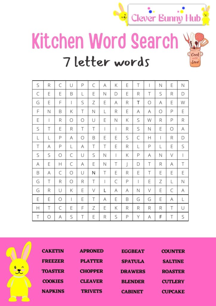 Kitchen word search-7 letter words