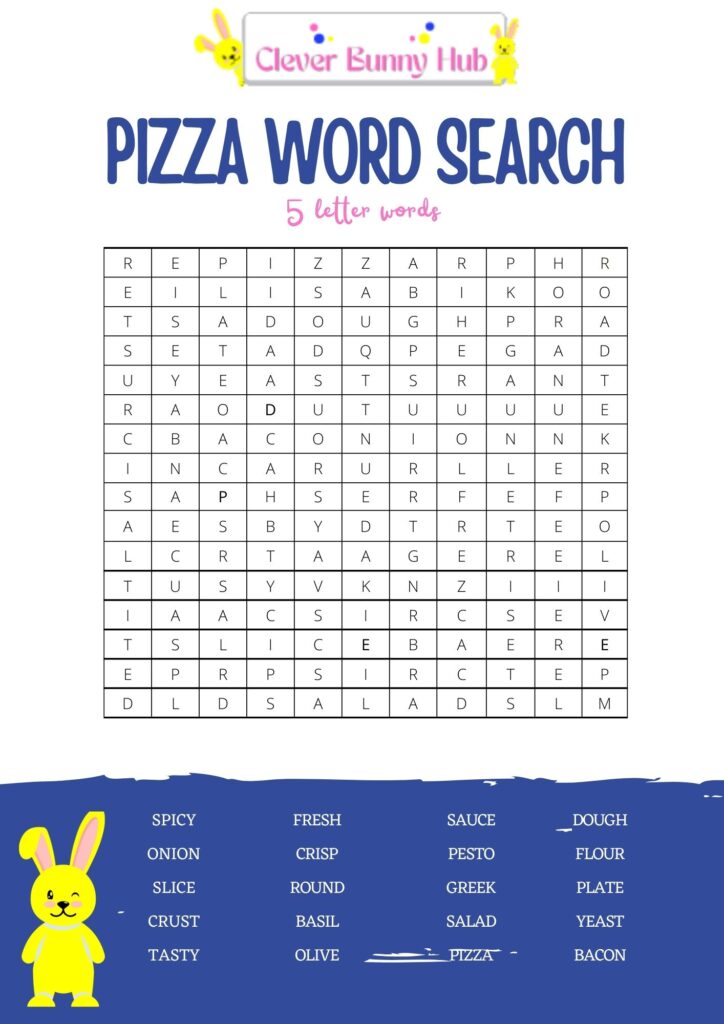 Pizza word search - 5 letter words