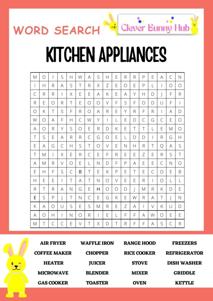 Kitchen appliances word search