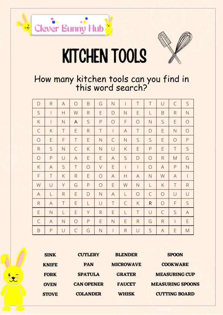 Kitchen tools word search