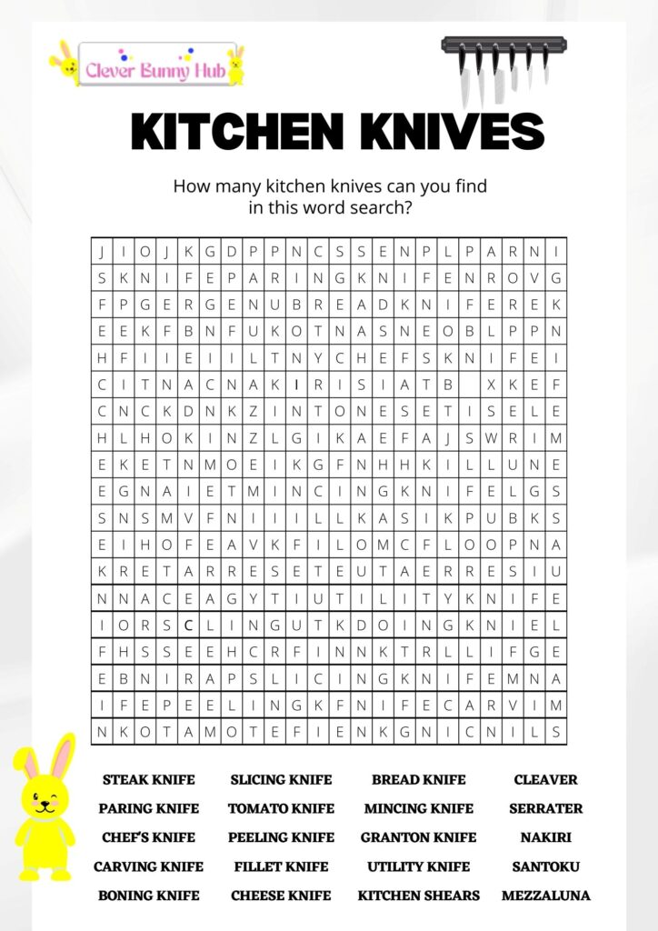 Kitchen knives word search