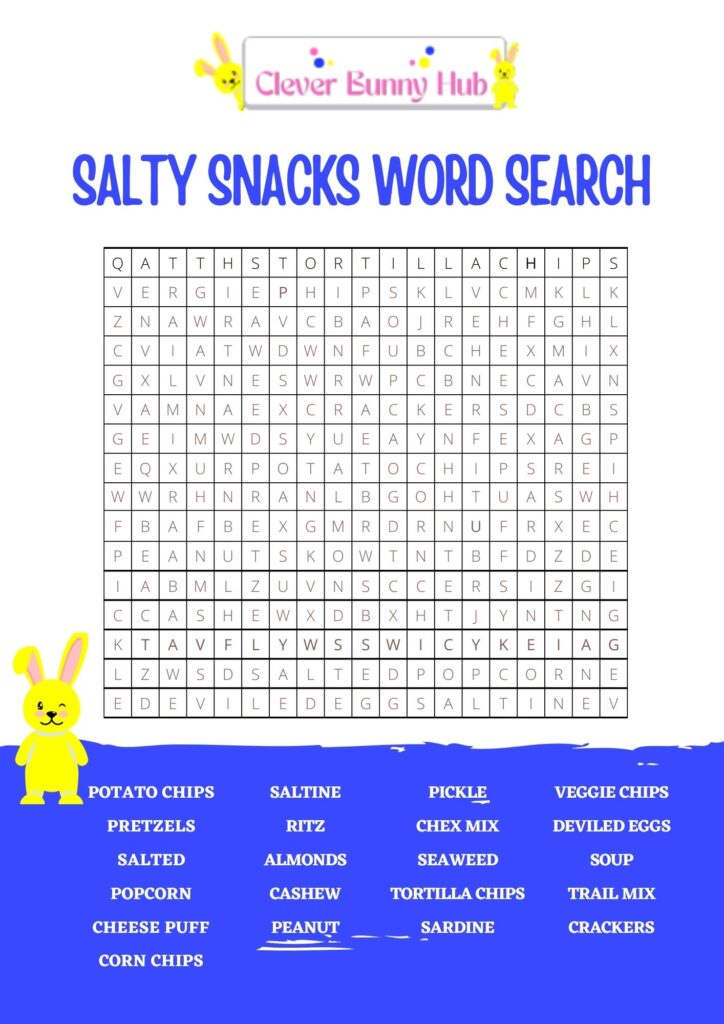 Salty snacks food wordsearch