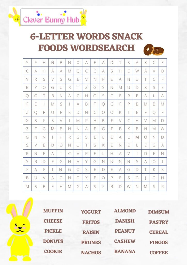 6-letter words snack foods wordsearch