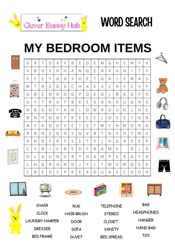 My bedroom items wordsearch