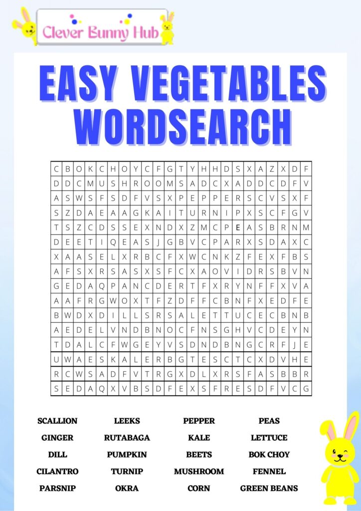 Easy vegetable wordsearch