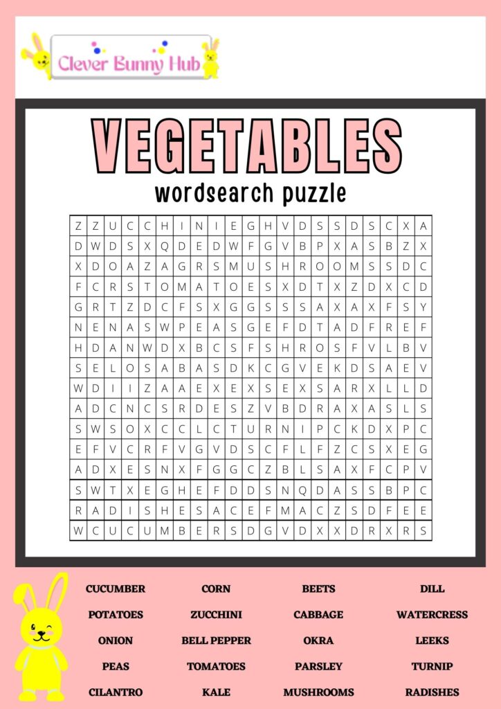 Vegetable wordsearch puzzle