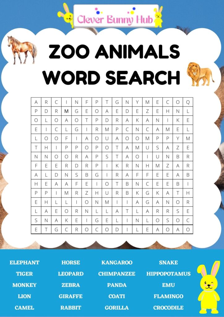 Zoo animals word search