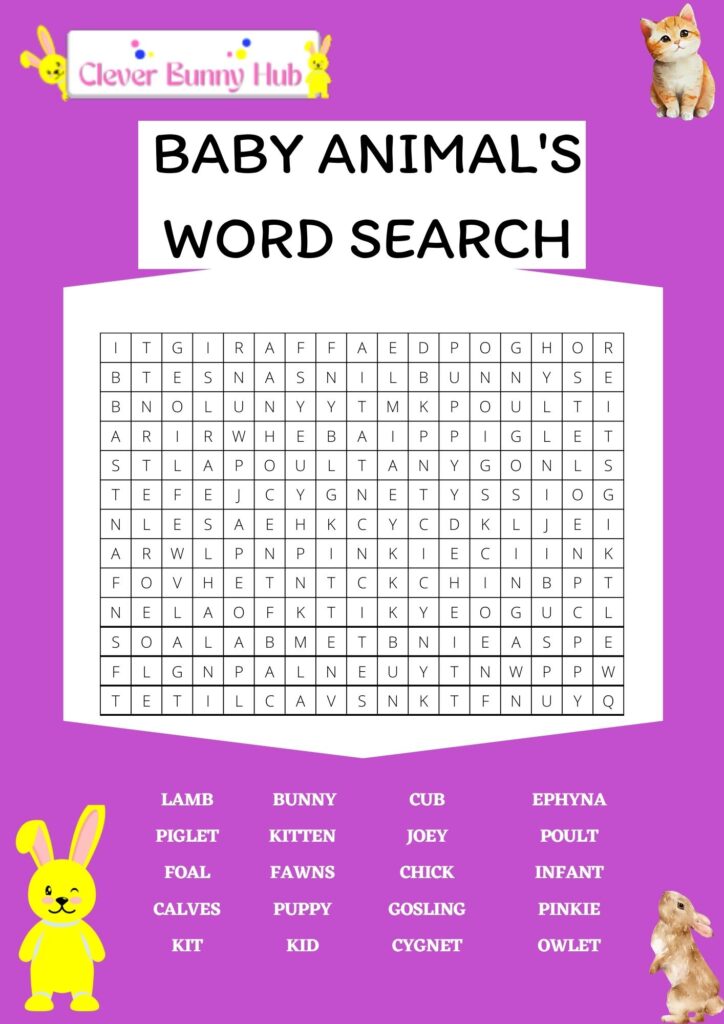 Baby animal's word search 
