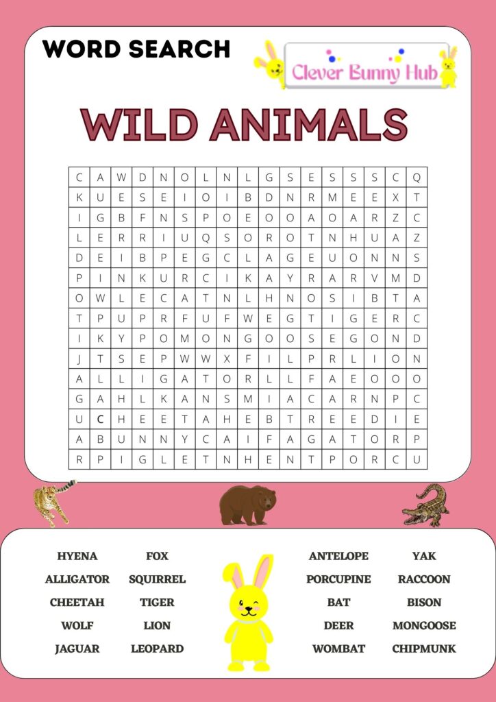 Wild animals word search 