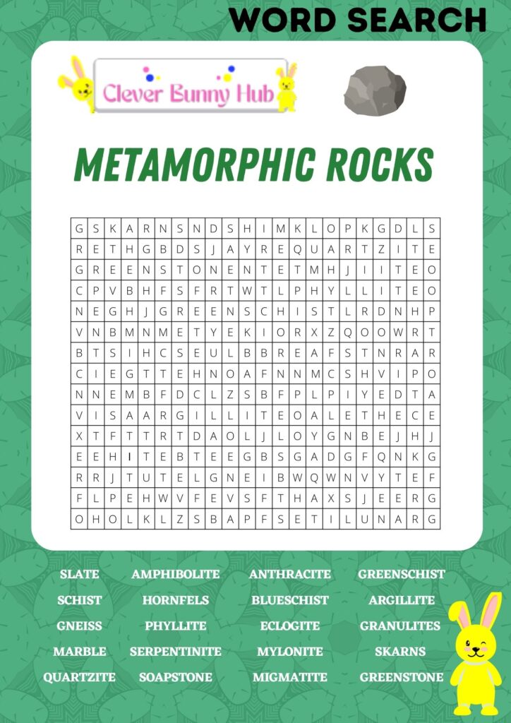 Metamorphic rocks word search