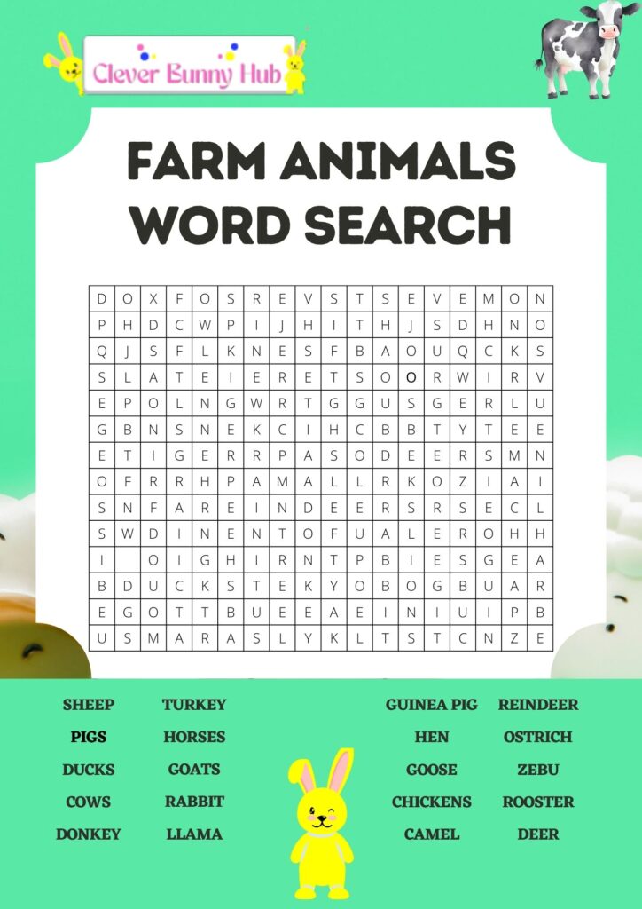 Farm animals word search