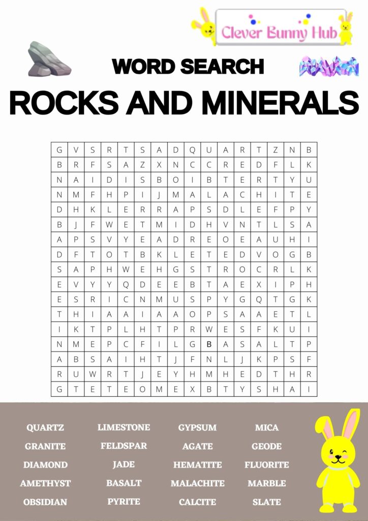 Rocks and Minerals word search