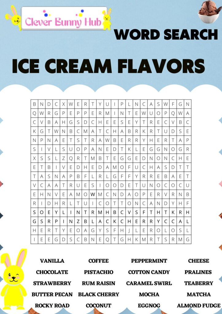 Ice cream flavors word search