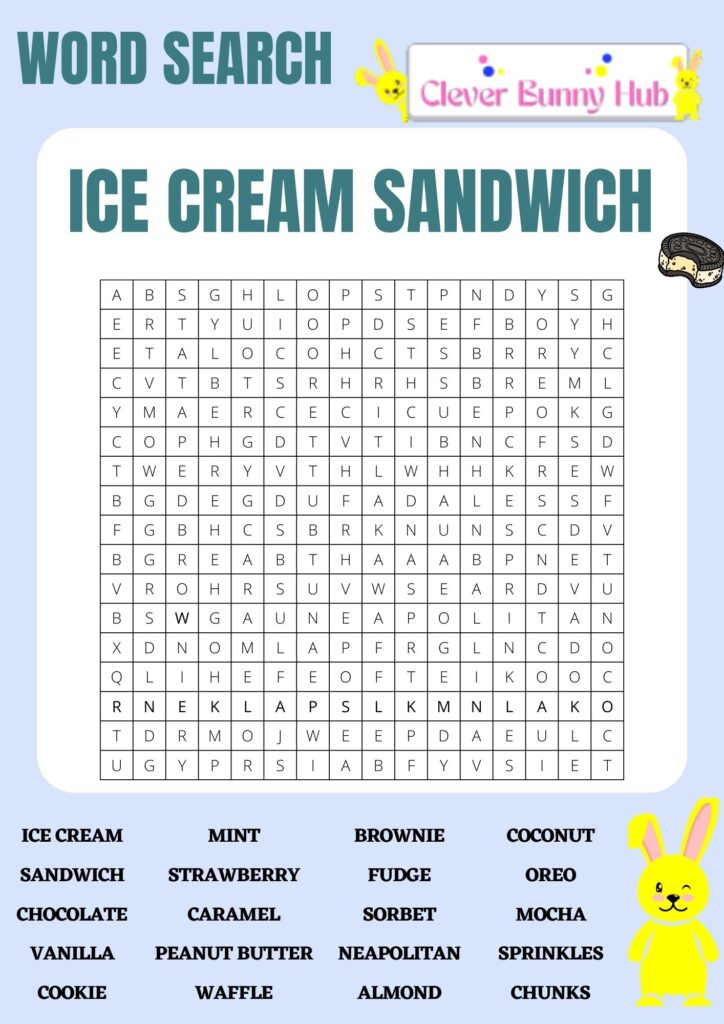 Ice cream sandwich word search