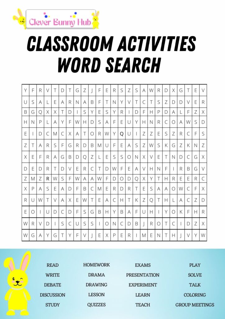 Classroom activities wordsearch