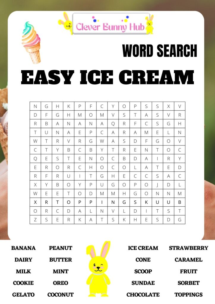 Easy ice cream word search
