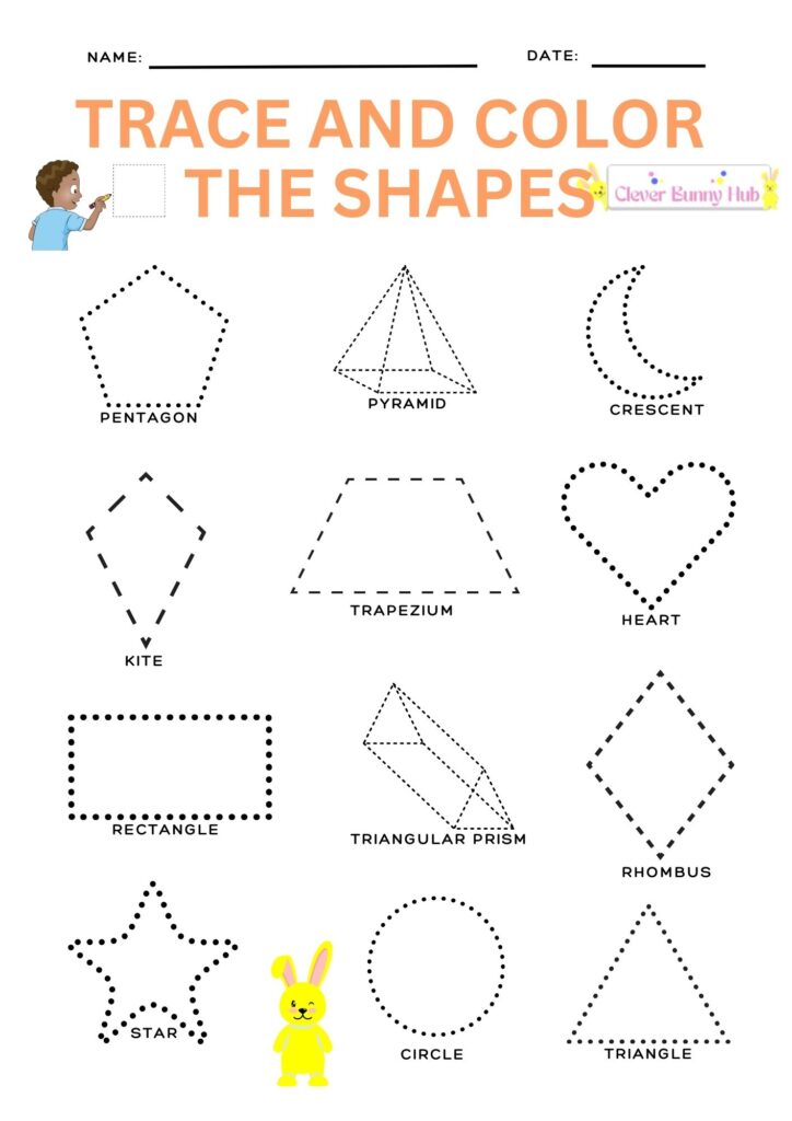 Trace and color the shapes worksheet
