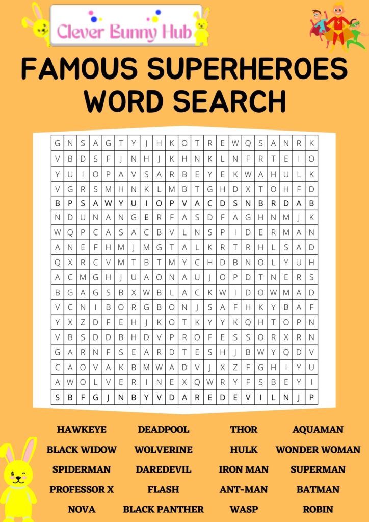 Famous Superheroes Word Search