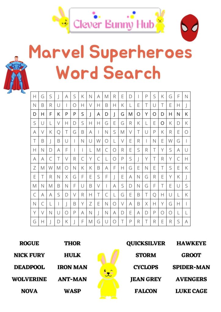 Marvel Superheroes Word Search