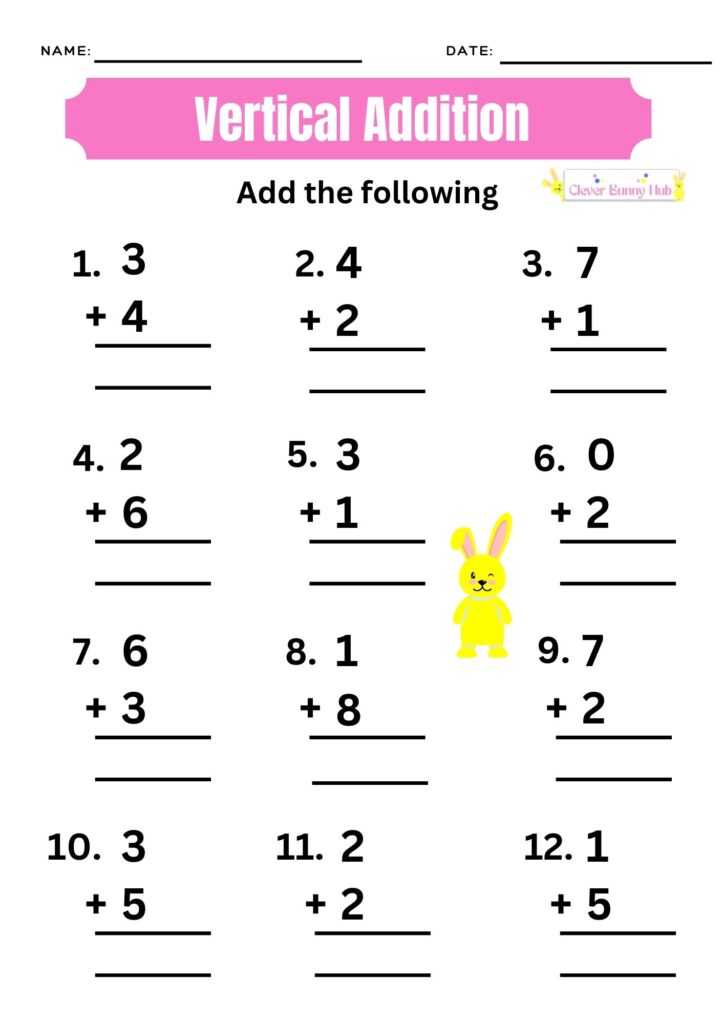 vertical addition - one column worksheet