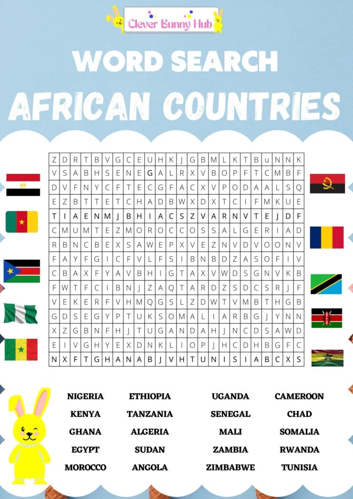 African countries wordsearch