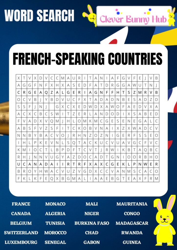 French-speaking countries wordsearch