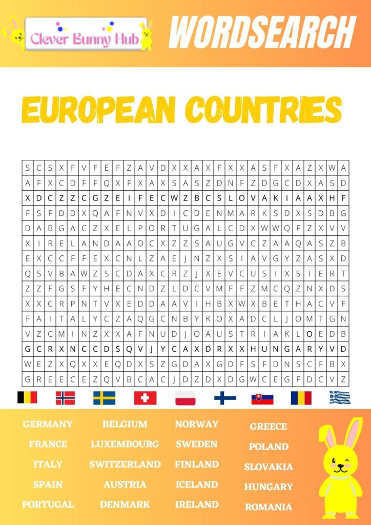 European countries wordsearch