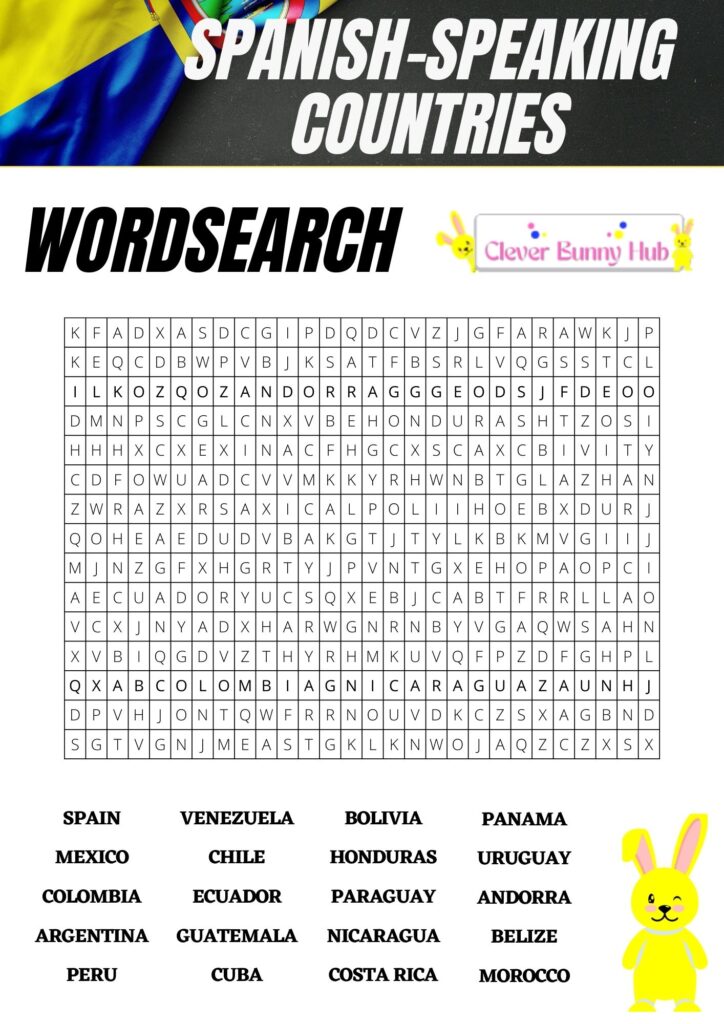Spanish-speaking countries wordsearch