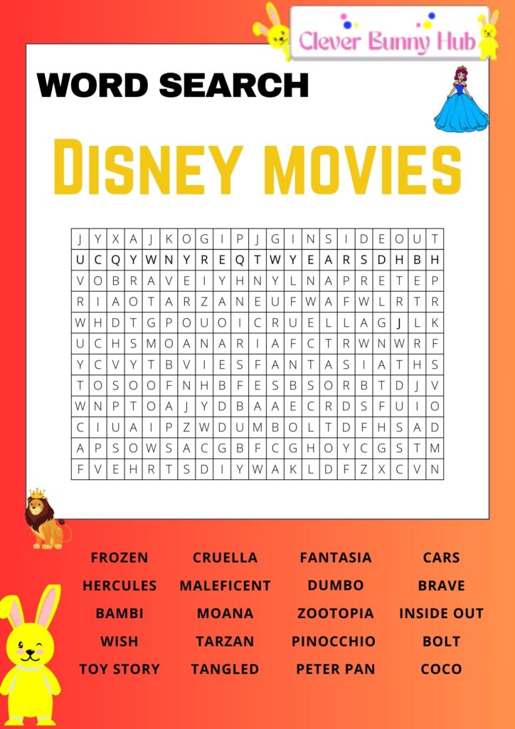 Disney movies word search