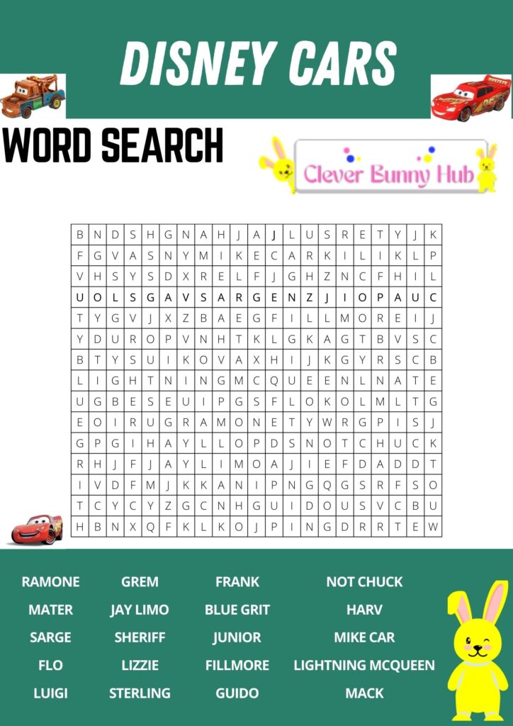Disney Cars word search
