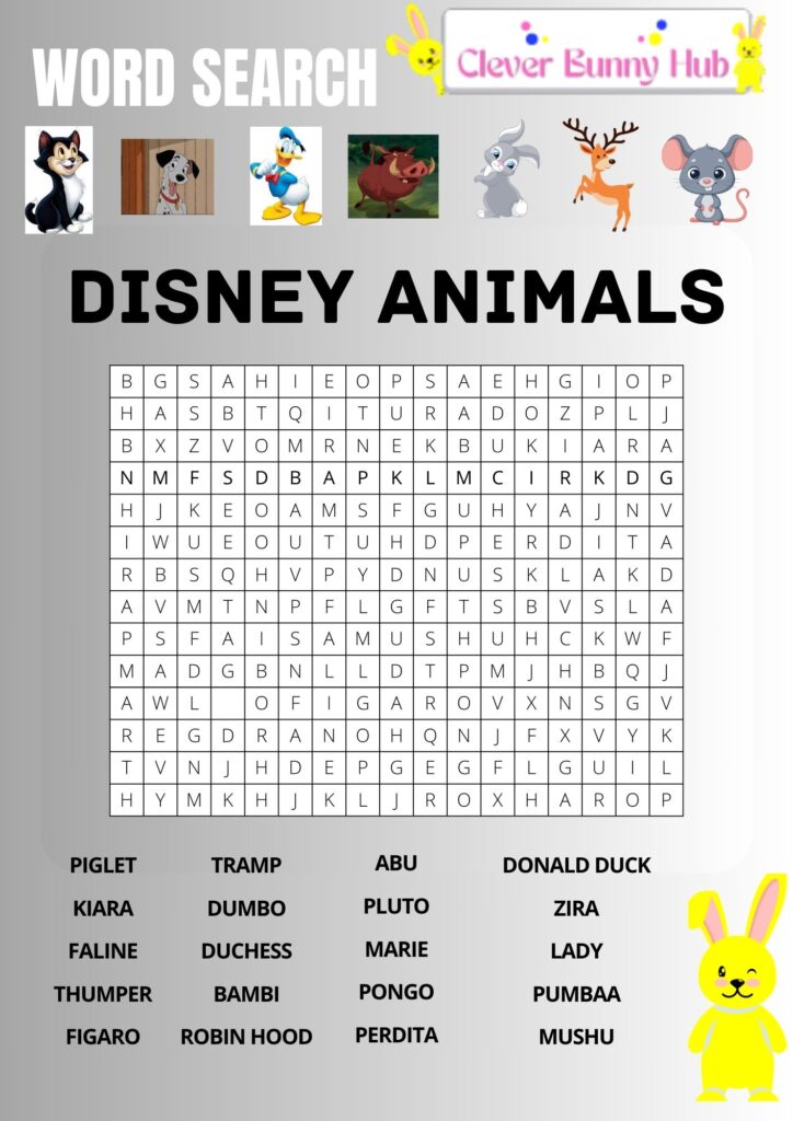 Disney animals word search