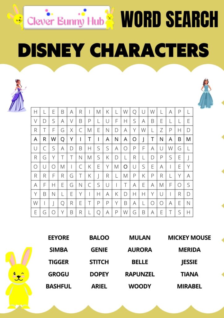 Disney character's word search