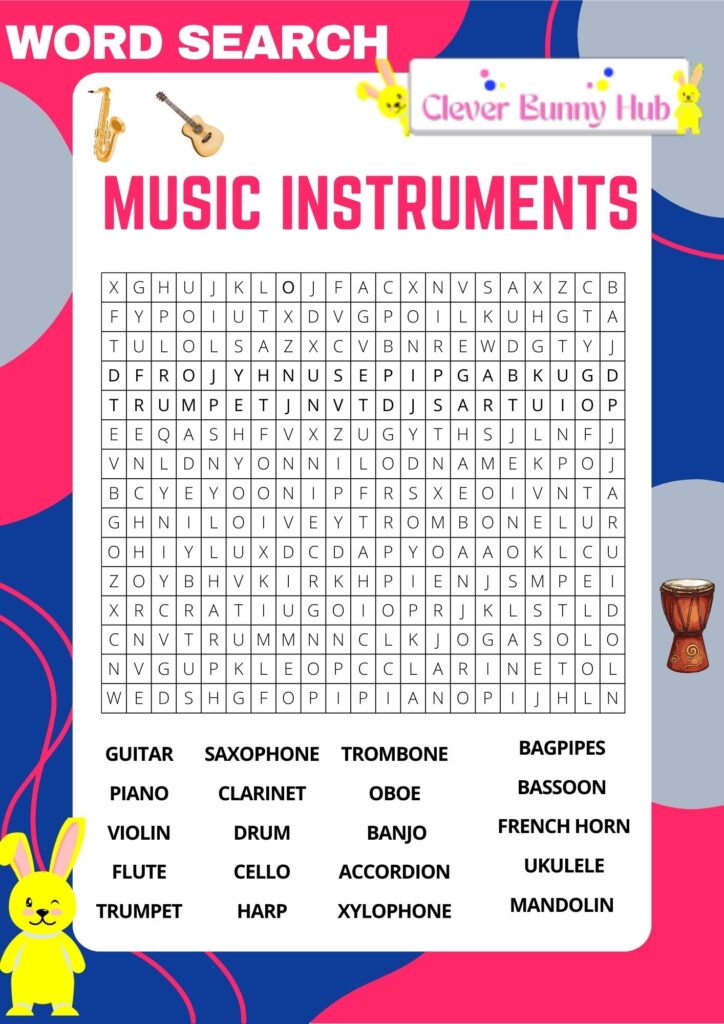 Music instruments word search