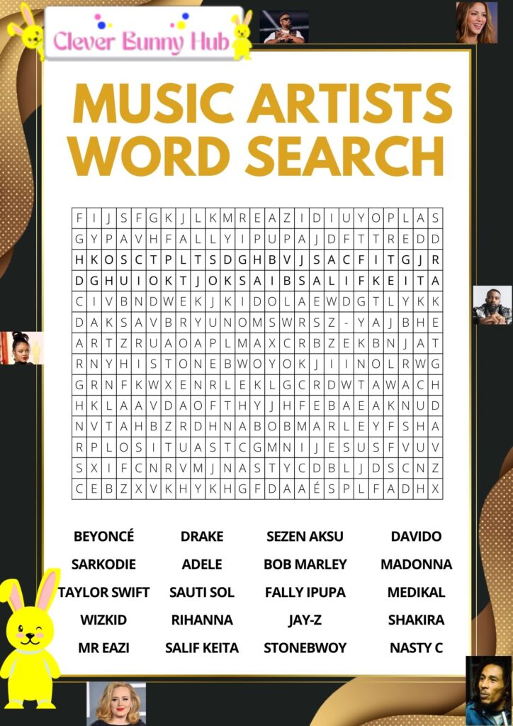 Music artists word search