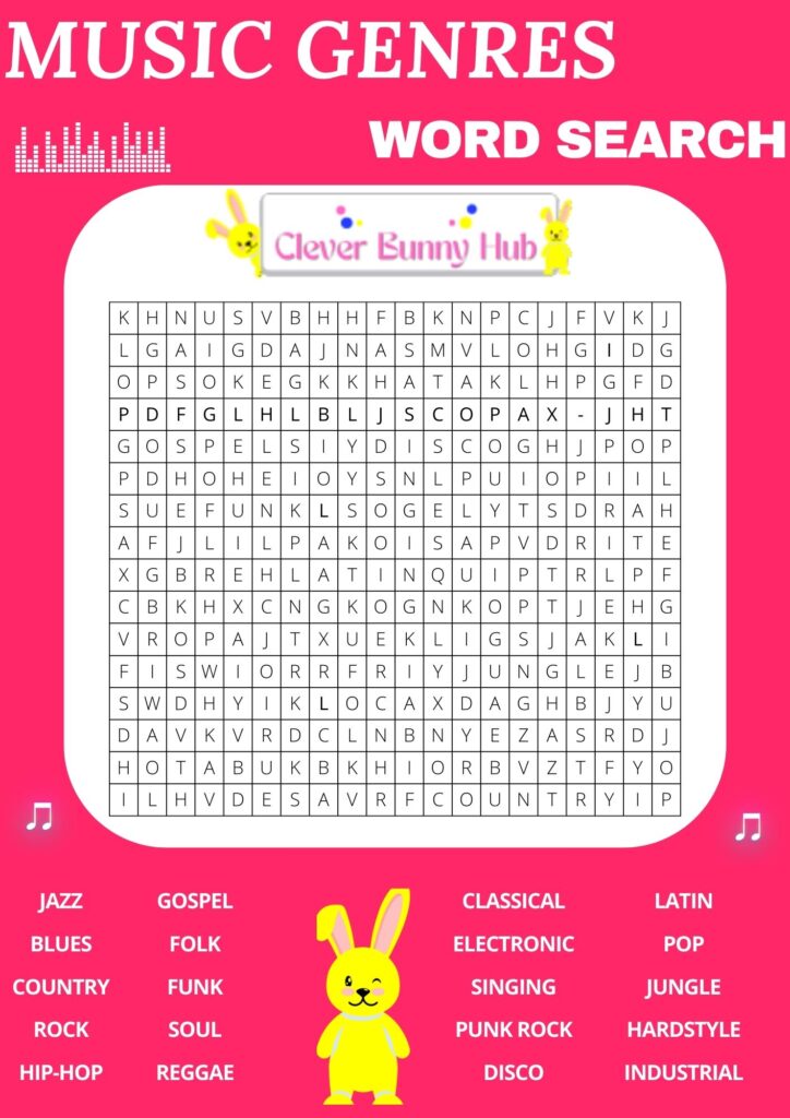 Music genres word search