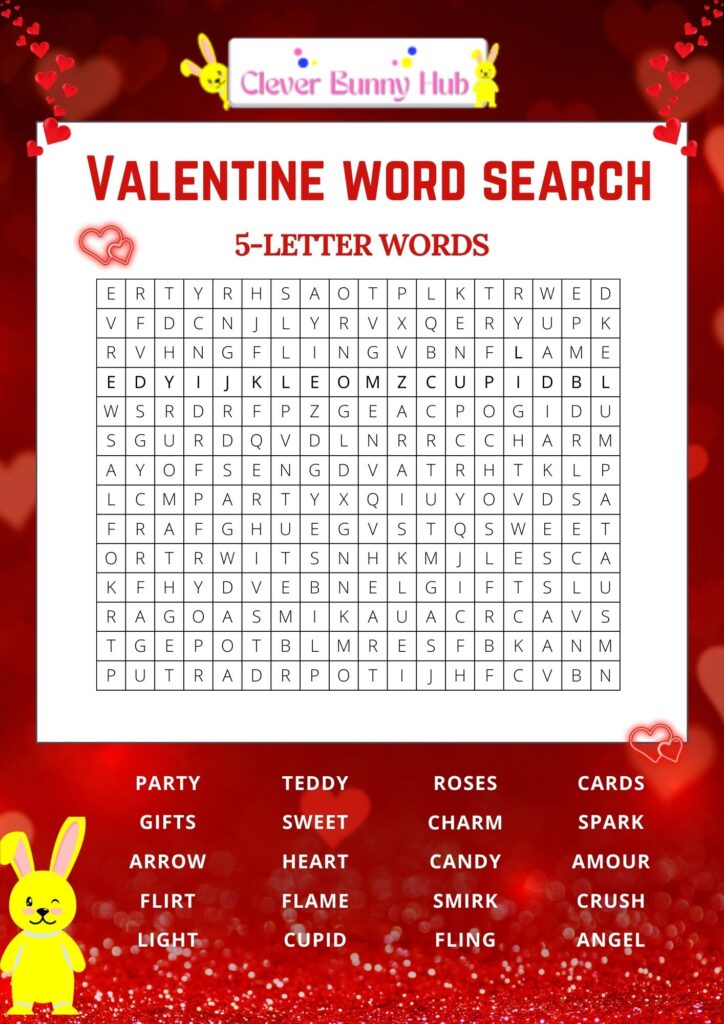 Free Valentine Word Search- 5-letter words